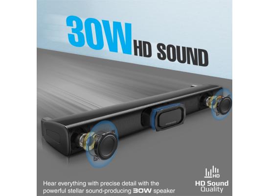 Promate StreamBar-30 Soundbar Speaker, 30W HD Bluetooth Speaker with 10W Subwoofer, Multipoint Pairing, Remote Control